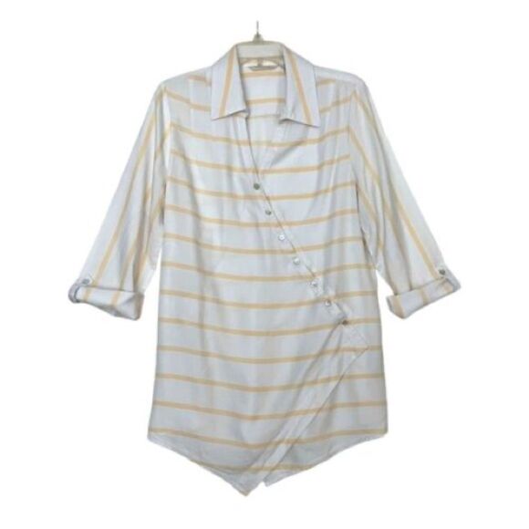 NWOT Soft Surroundings Tencel Crossover Tunic White Stripe Womens Sz XL - Picture 1 of 8